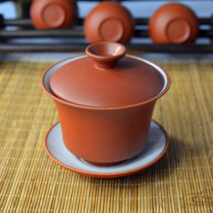 [GRANDNESS] Red Yixing Zisha Clay Handmade Kungfu Gaiwan 100ml Chinese Purple Clay Teapot Yixing Gaiwan China-made