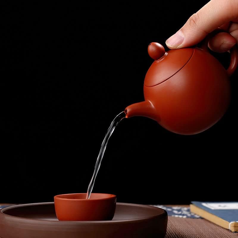 Handmake Zisha Mini Teapot, (4oz) Chinese Ceramic Kung Fu Small Teapot, Purple Clay Loose Leaf Tea Maker Set (red)