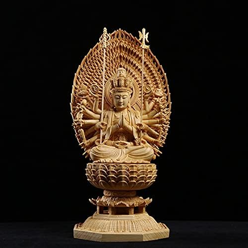 WJCRYPD Buddha Carving Buddha Statue Guanyin The Thousand Arms Goddess Solid Wood Statue Feng Shui Wooden Statues for Decors Buddha Statue SurongL (Size : 28ccm)