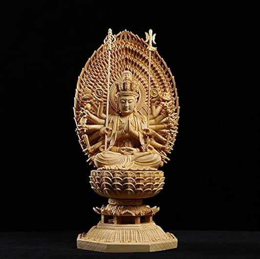 WJCRYPD Buddha Carving Buddha Statue Guanyin The Thousand Arms Goddess Solid Wood Statue Feng Shui Wooden Statues for Decors Buddha Statue SurongL (Size : 28ccm)