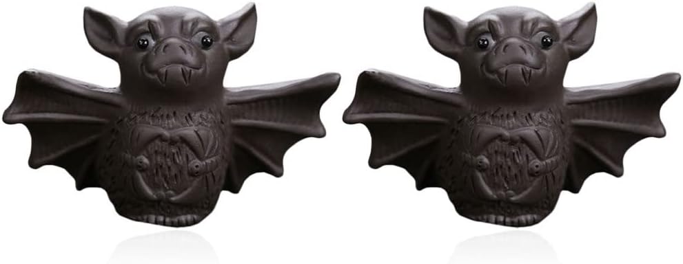 Yardwe Tea Pet Adornment 2pcs Chinese Zisha Tea Pet Bat Figurine Kung Fu Tea Pet Feng Shui Animal Decoration Attract Wealth Tea Pet for Tea Tray Tea Ceremony Accessories Bat Desktop Ornament