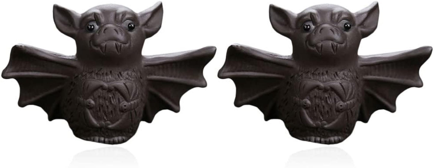 Yardwe Tea Pet Adornment 2pcs Chinese Zisha Tea Pet Bat Figurine Kung Fu Tea Pet Feng Shui Animal Decoration Attract Wealth Tea Pet for Tea Tray Tea Ceremony Accessories Bat Desktop Ornament