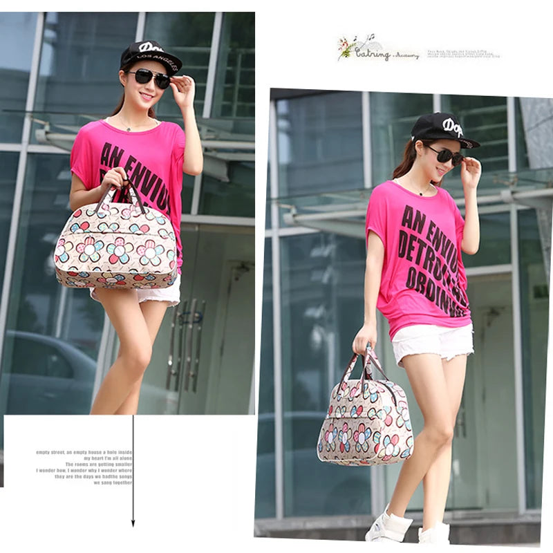 41cm*28cm*16cm Cheap Large Capacity Women Travel Bag Tote Men Luggage Duffle Bag New Flower Print Female HandBag PT1280