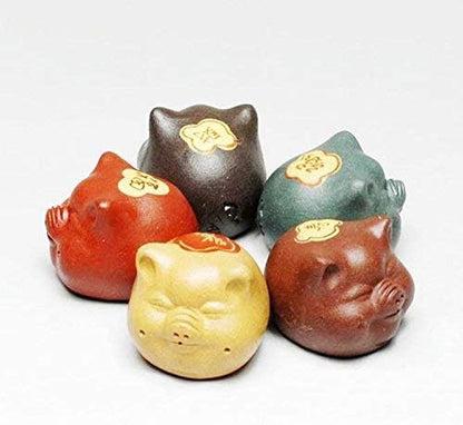 • Yxhupot Tea Pet Chinese Zisha 5pcs Pig Handmade Prosperity and Good Lucky fengshui (5 fu Color)