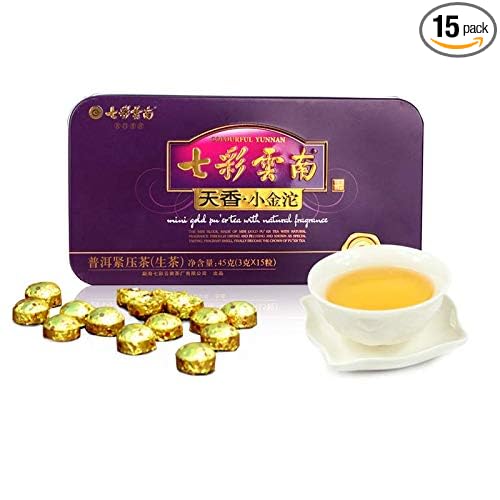 3g*15 capsules七彩云南普洱茶Raw Puer Tea (天香生茶) Yunnan Pu-erh Tea 45g（1.59OZ）Unfermented Chinese black tea, daily drinks and gifts