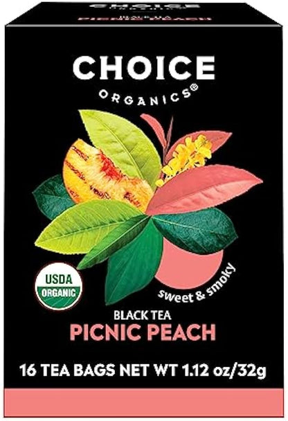 Choice Organics - Organic Picnic Peach Tea (6 Pack) - Rainforest Alliance - Contains Caffeine - 96 Organic Black Tea Bags