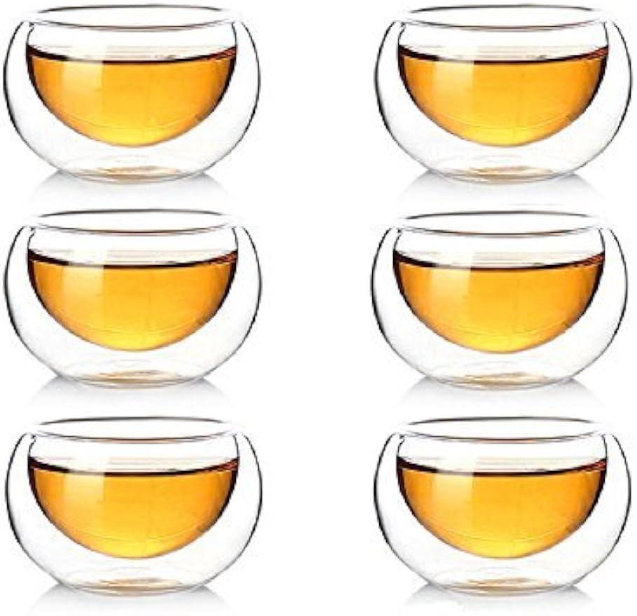 Yeme Double-walled Small Glass Tea Cups 50ML/1.7oz S01 (Set of 6)