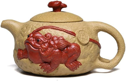 Yxhupot Teapot 6.8oz/280ml Chinese Yixing Clay Zisha Gongfu Tea Pots Yellow Handmade Frogs Wealth Luck Fengshui