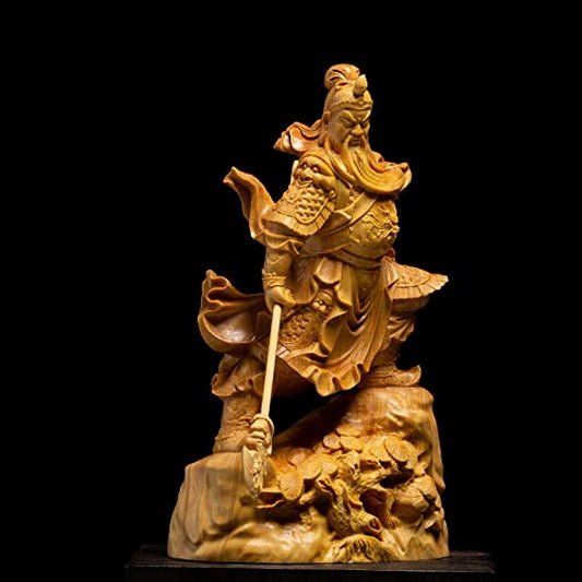 ZAMTAC Wood Chinese Warriors People Sculpture Dynasty Guan Yu Copper Knife Craft Home Decoration Chinese Figure Guan gong stautes