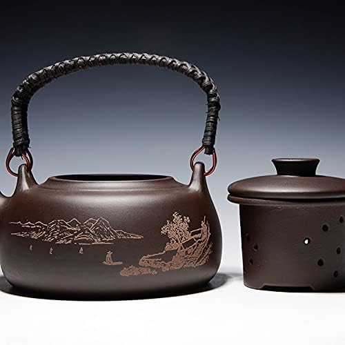 Porcelain Teapot,Retro Chinese teapot Tea Pot 600ml Traditional Retro Teapot Kung Fu Zisha Large Capacity Teapot with Filter Creative Handle Zisha Teapot Kettle Teapot (600ml)
