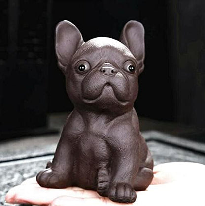 EatingBiting Bulldog Statue Chinese Style Ceramic Purple Clay Dog Tea Pet for Kungfu Tea Tray Handmade Zisha Puppy Figurine