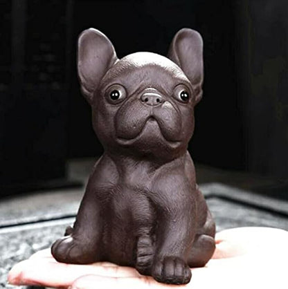 EatingBiting Bulldog Statue Chinese Style Ceramic Purple Clay Dog Tea Pet for Kungfu Tea Tray Handmade Zisha Puppy Figurine