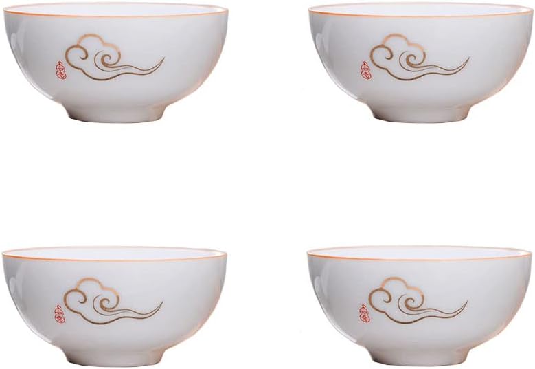 Liang baobao Chinese Tea Tasting Cup Set of 4, 2oz White Porcelain Mini Cups for Gongfu Tea Ceremony (Fish jump)