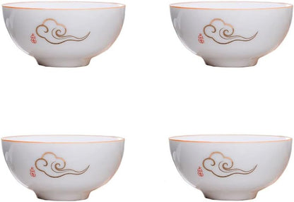 Liang baobao Chinese Tea Tasting Cup Set of 4, 2oz White Porcelain Mini Cups for Gongfu Tea Ceremony (Fish jump)