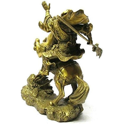 ZAMTAC Chinese Brass Brass Dragon Warrior Guan Gong/Yu on Horse Statue 7" H Gold Medicine Copper Decoration Real Brass