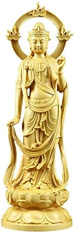 NOOLAR Buddha Statue Decoration,Ornaments for Home,Solid Wood Flame Guanyin Carved Buddha Statue, Modern Art Sculpture Statue, Home Living Room loft Feng Shui Guanyin Statue