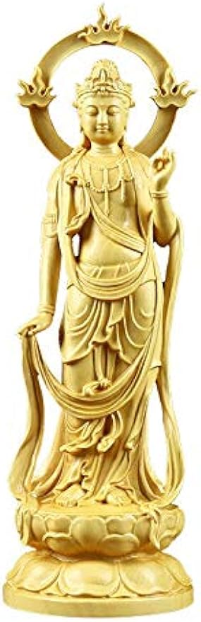 NOOLAR Buddha Statue Decoration,Ornaments for Home,Solid Wood Flame Guanyin Carved Buddha Statue, Modern Art Sculpture Statue, Home Living Room loft Feng Shui Guanyin Statue