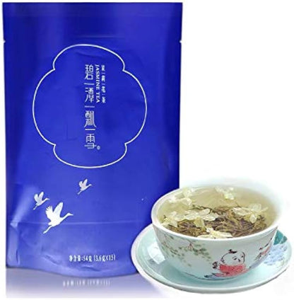 2023 (FRESH) Spring Bamboo Leaf Green (Bitan Drifting Snow) Bitan Drifting Snow Famous Chinese Jasmine Tea (15 bags)