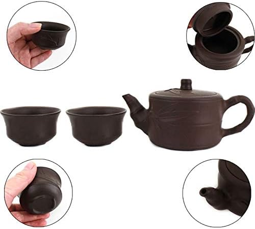 Queena Portable Yixing Zisha Tea Set Handmade Purple Clay Porcelain Teapot Teacups Traditional Chinese Style Kungfu Teapot with Travel Bag Gift for Dad Grandpa Husband (purple clay1)