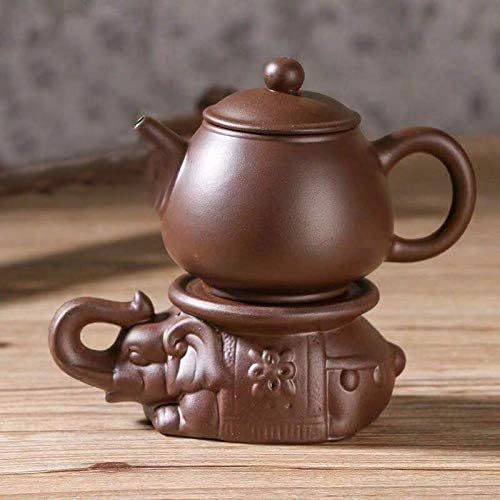 Handmade Teapot Pad, Chinese Yixing Elephant Teapot Holder, Zisha Kung Fu Ceramic Purple Sand Tea Pet, Tea Tray Decor Tea Set (Purple)