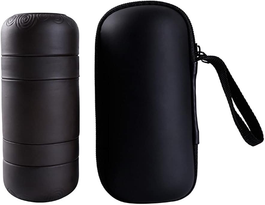 Portable Travel Zisha Tea Set. Chinese Kung Fu Handmade Purple Clay Tea Pot Set with 1 Pot 4 Ceramic Cups and Tea Infuser.