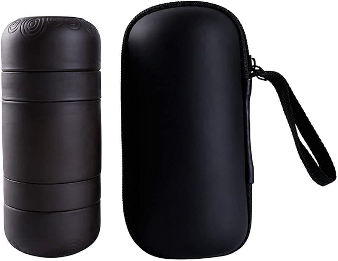 Portable Travel Zisha Tea Set. Chinese Kung Fu Handmade Purple Clay Tea Pot Set with 1 Pot 4 Ceramic Cups and Tea Infuser.