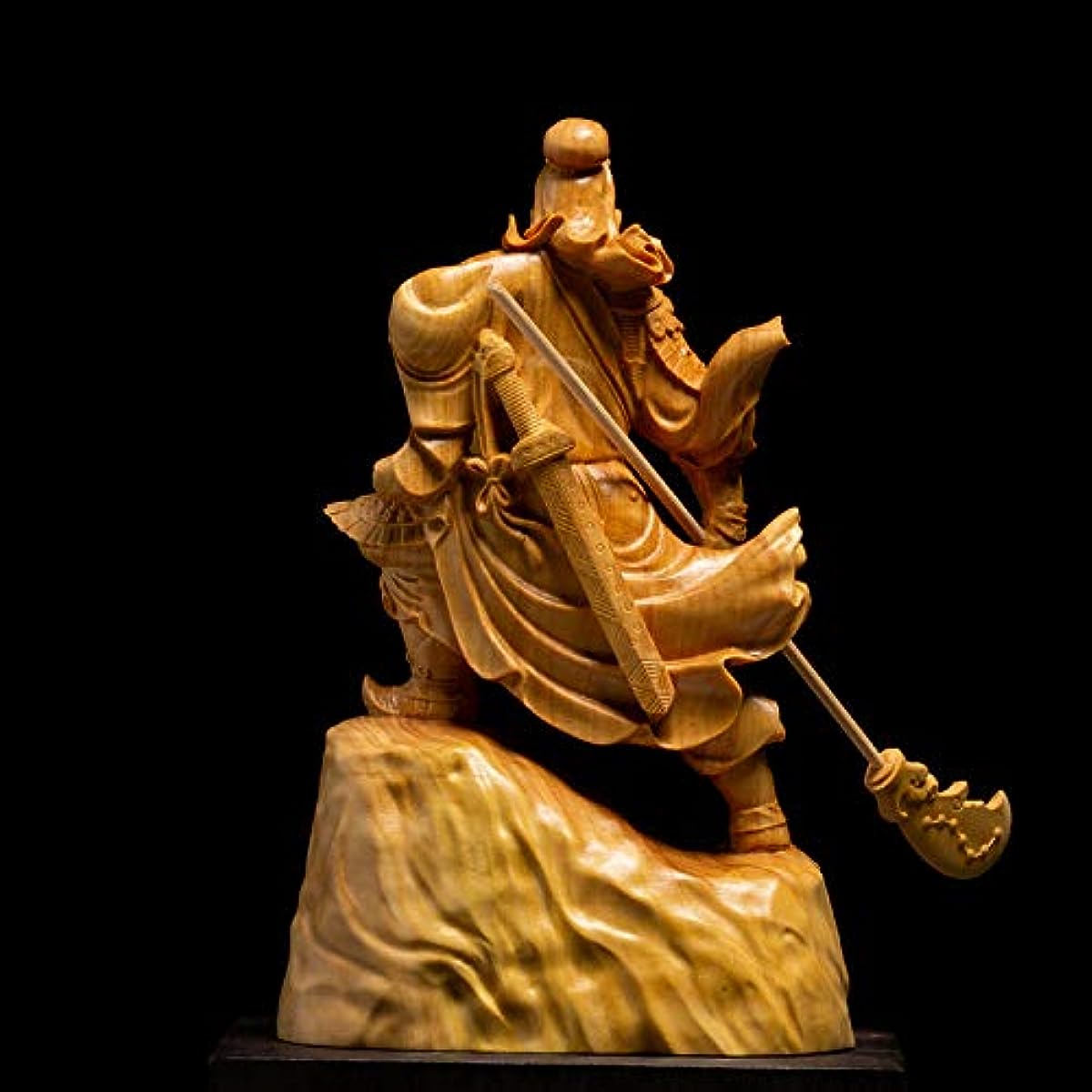 ZAMTAC Wood Chinese Warriors People Sculpture Dynasty Guan Yu Copper Knife Craft Home Decoration Chinese Figure Guan gong stautes