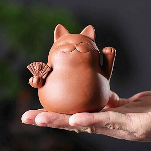 EatingBiting Chinese Zisha Tea Pet Maneki Neko Lucky Wealth RICH Cat Tea Pet Handmade Purple Clay for Kungfu Gift Water Tea Tray Accessories Handmade Tea Tray for Tea Lovers Oolong Tea Home Decor