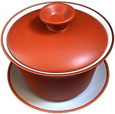 YXHUPOT Teacup Kungfu Zea bowl Zisha Red Clay black 4oz/130ml Cup Gaiwan Sancai Saucers (Red)