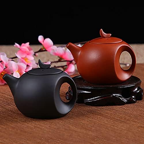 Handmake Ceramic Mini Teapot, (5oz) Chinese Zisha Small Moon Teapot, Yixing Purple Clay Tea Tray Home Office Decoration Accessories (Black)