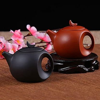Handmake Ceramic Mini Teapot, (5oz) Chinese Zisha Small Moon Teapot, Yixing Purple Clay Tea Tray Home Office Decoration Accessories (Black)