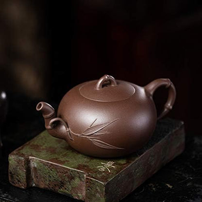 Round "Bamboo Leaf Pot" Zi Ni Chinese Yixing Purple clay handmade zisha tea pot teapot 330cc