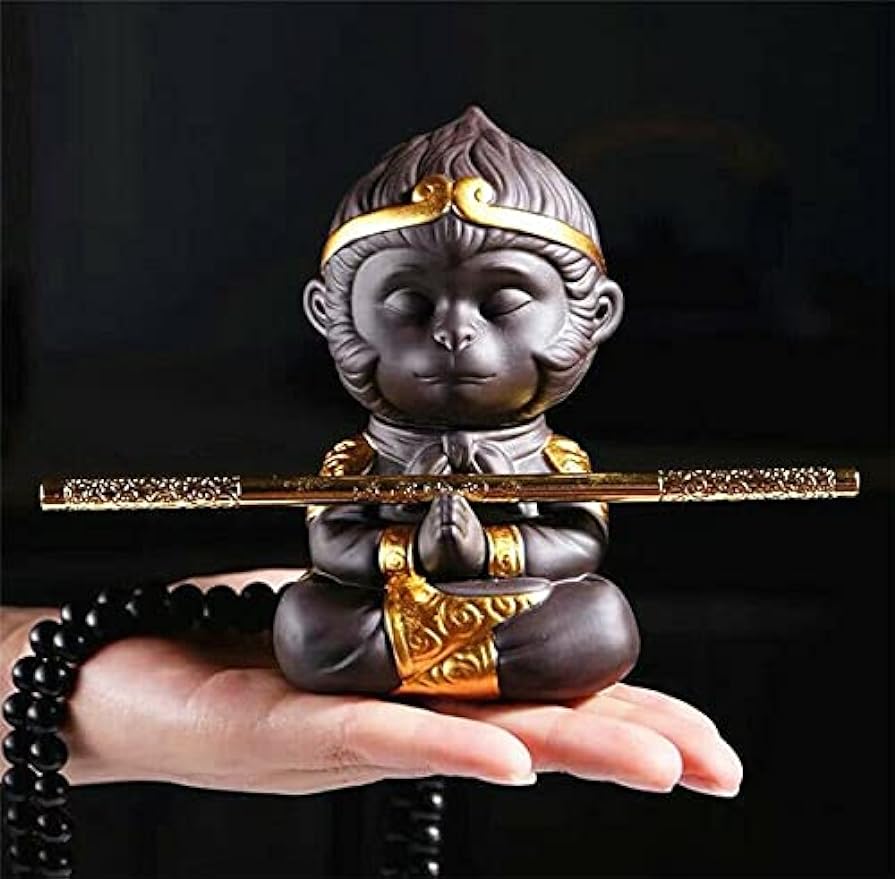 EatingBiting Chinese Zisha Tea Pet Chinese Purple Clay Decoration Monkey King Kung Fu Tea Set Monkey King Tea Pet for Home Tea Tray Decor
