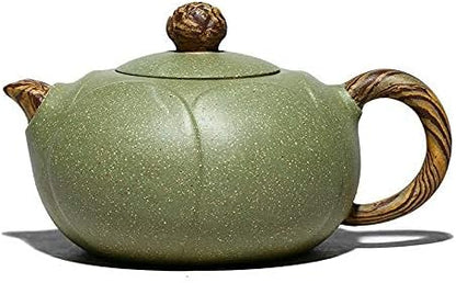 SILINE Zisha Hu - Lotus 11.3oz,Genuine Yixing Cyan Clay Teapot with 2 Cups, Chinese Craftswomen Handmade Infuse Brew Kung Fu Tea Pot Set