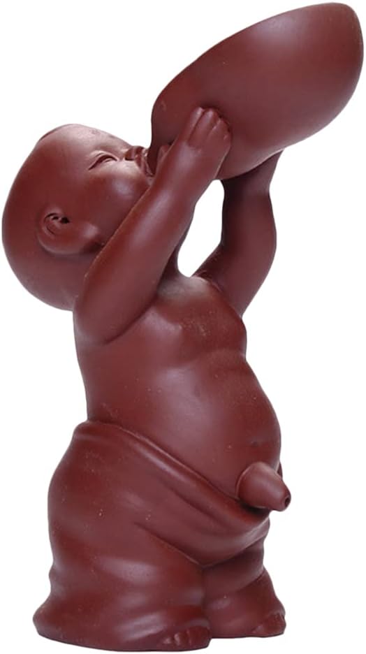 EXCEART Kids Suit Desk Accessories Set Zisha Tea Accessory Chinese Zisha Tea Pet Water Tea Tray Pet Accessories Little Zen Monk Statue Pee Boy Tea Tray for Tea Lovers Chinese Decor Desktop Decor