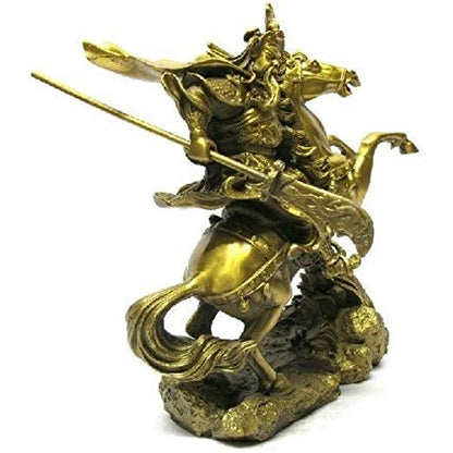 ZAMTAC Chinese Brass Brass Dragon Warrior Guan Gong/Yu on Horse Statue 7" H Gold Medicine Copper Decoration Real Brass