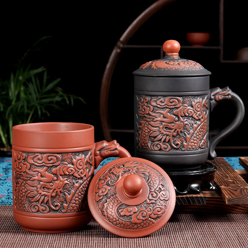 420ml Antique dragon and phoenix mugs Purple clay Tea Mug Mug,Coffee Puerh Tea Mugs office Cup Drinkware