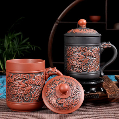 420ml Antique dragon and phoenix mugs Purple clay Tea Mug Mug,Coffee Puerh Tea Mugs office Cup Drinkware