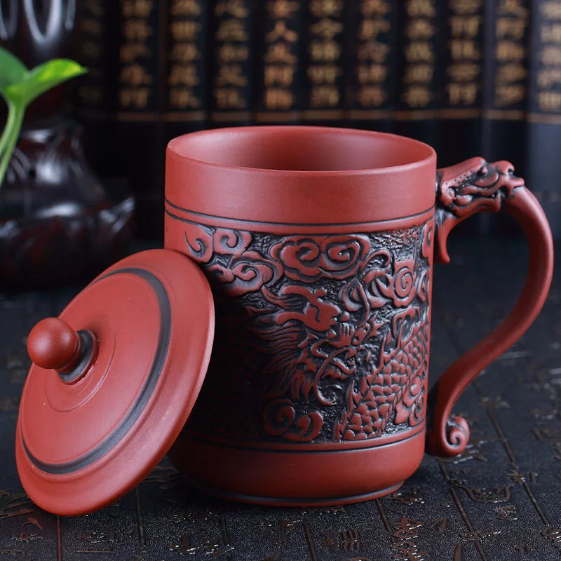 420ml Antique dragon and phoenix mugs Purple clay Tea Mug Mug,Coffee Puerh Tea Mugs office Cup Drinkware