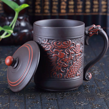 420ml Antique dragon and phoenix mugs Purple clay Tea Mug Mug,Coffee Puerh Tea Mugs office Cup Drinkware