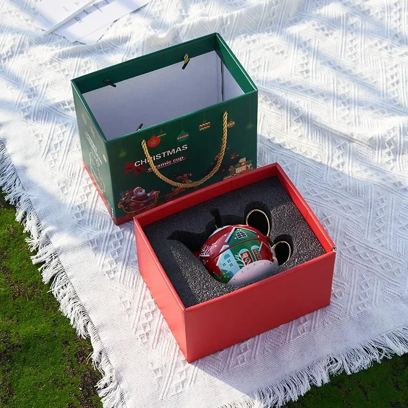 420ml Ceramic Tea for One Set Christmas Santa Claus Teapot Tea Cup Saucer Gold Plating Mug Handle Gift Box
