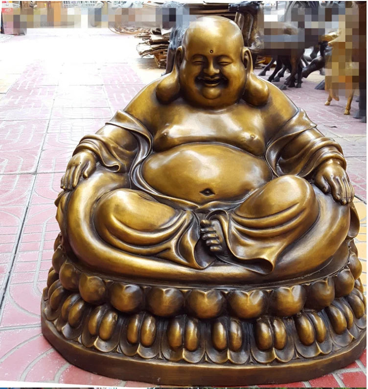 42CM large huge Asia Temple company shop office hall home GOOD LUCK God of wealth Buddha Maitreya Buddha brass statue