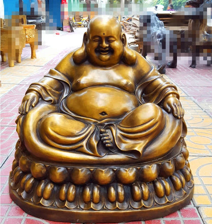 42CM large huge Asia Temple company shop office hall home GOOD LUCK God of wealth Buddha Maitreya Buddha brass statue