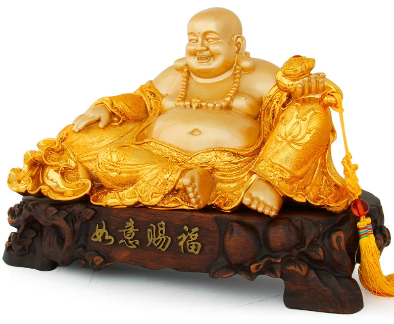 42cm Resin electroplating gold furnishing articles maitreya sitting room office decoration home decoration laughing buddh crafts