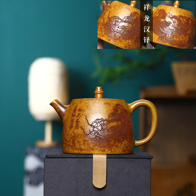 430cc Capacity Real Handmade Yixing Kettle Raw Ore Duan Mud Clay Teapot Golden Teaware Kung Fu Zisha Superior Tea Pot