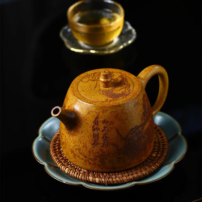 430cc Capacity Real Handmade Yixing Kettle Raw Ore Duan Mud Clay Teapot Golden Teaware Kung Fu Zisha Superior Tea Pot