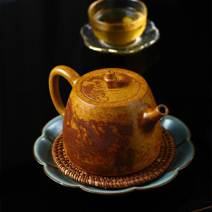 430cc Capacity Real Handmade Yixing Kettle Raw Ore Duan Mud Clay Teapot Golden Teaware Kung Fu Zisha Superior Tea Pot