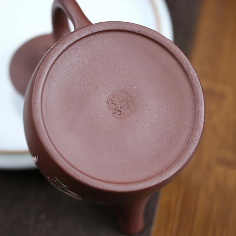 430ml marked Tea Pot Authentic Yixing Zisha Purple Clay Handpainted Bird Ball shaped Infuser Holes Big Volume Master Pots New