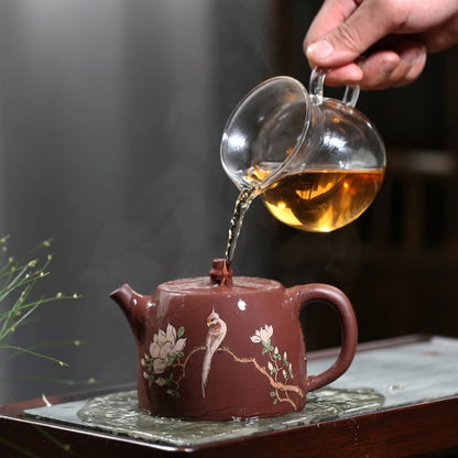 430ml marked Tea Pot Authentic Yixing Zisha Purple Clay Handpainted Bird Ball shaped Infuser Holes Big Volume Master Pots New