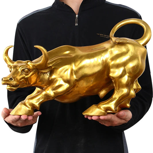 43CM huge #home company Lobby The entrance-hall efficacious Money Drawing wealth FENG SHUI Wall Street gold cattle brass statue